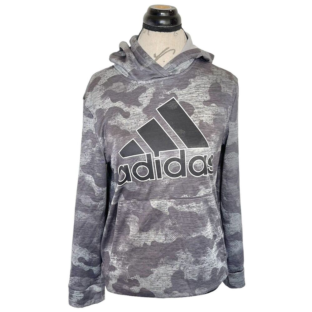 Adidas Boys Active Sport Athletic Pullover Hooded Sweatshirt Hood Logo Size XL